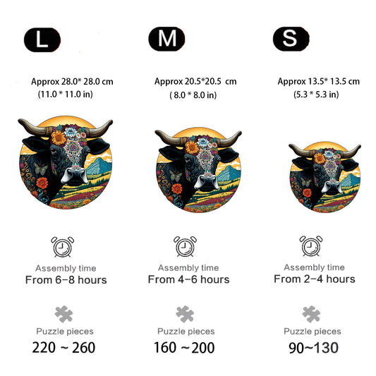 Rundes Kuh-Holzpuzzle – Einzigartige Tierformen für Entspannung