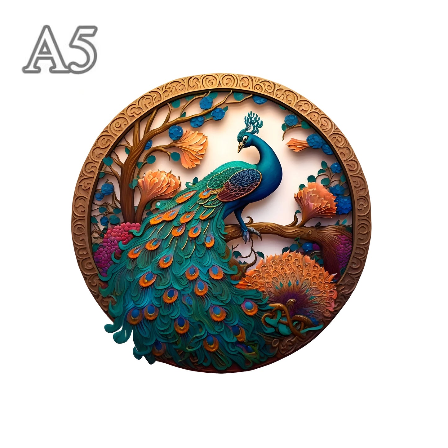 Rundes Pfau-Holzpuzzle – Bildendes Tierpuzzle