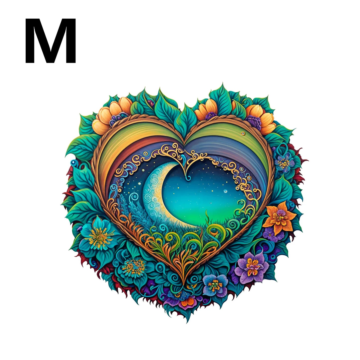 3D-Herz-Holzpuzzle – Achtsames Pflanzenmotiv