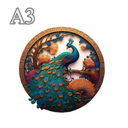 Rundes Pfau-Holzpuzzle – Bildendes Tierpuzzle