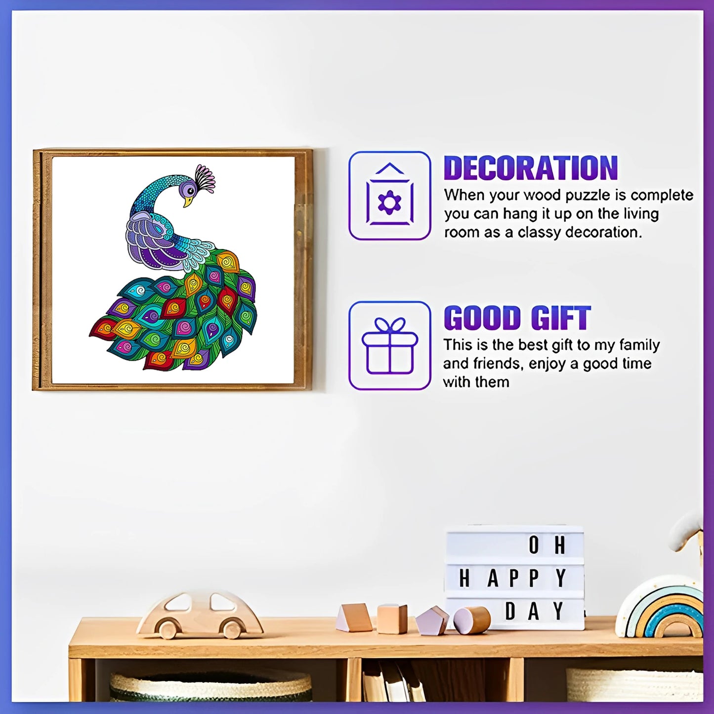 Bunter Pfau-Holzpuzzle – Lebendiges Tierpuzzle