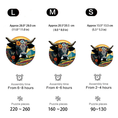 Rundes Kuh-Holzpuzzle – Einzigartige Tierformen für Entspannung
