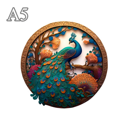 Rundes Pfau-Holzpuzzle – Bildendes Tierpuzzle