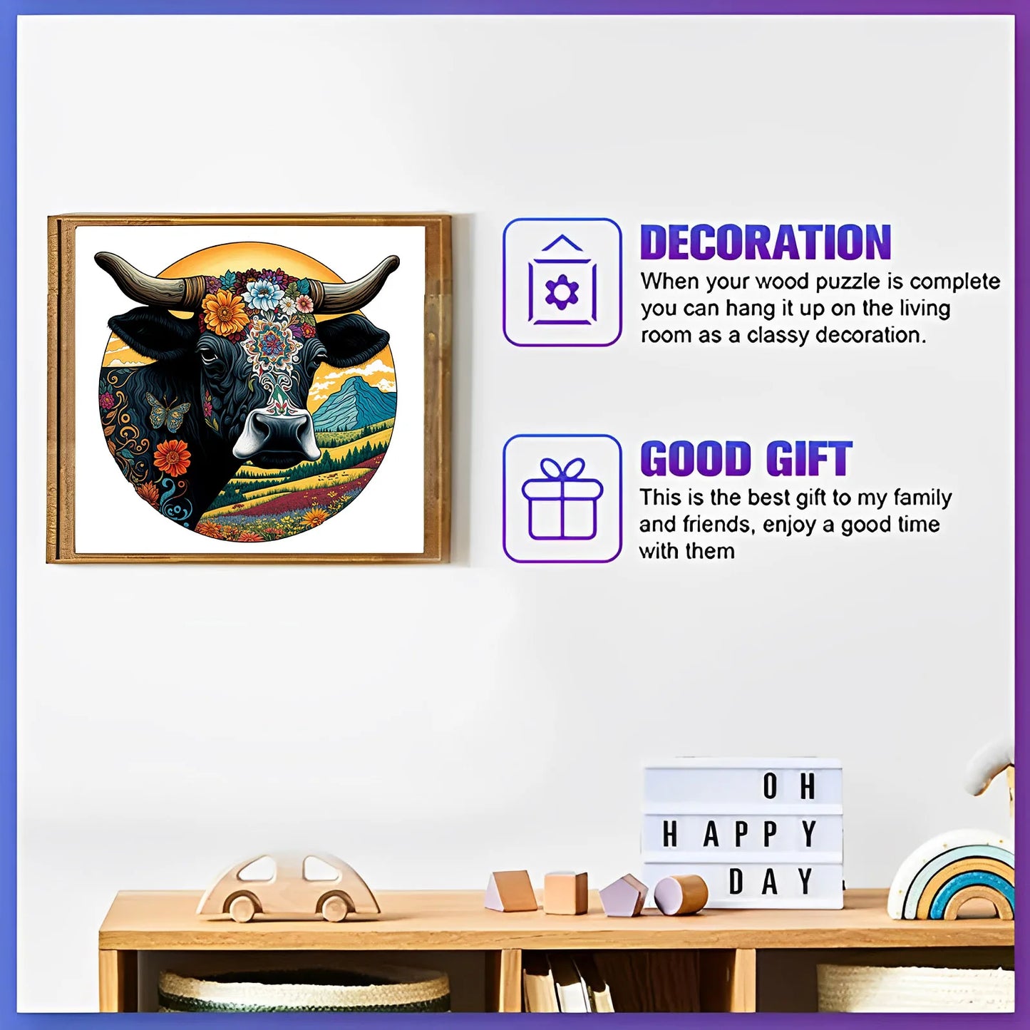 Rundes Kuh-Holzpuzzle – Einzigartige Tierformen für Entspannung