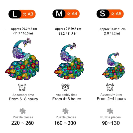 Bunter Pfau-Holzpuzzle – Lebendiges Tierpuzzle