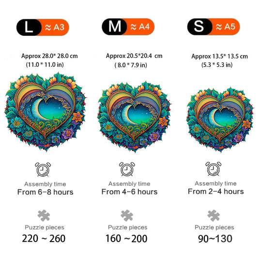 3D-Herz-Holzpuzzle – Achtsames Pflanzenmotiv